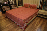 Hand Block Printed Marigold Floral Bed Cover Set – Brick Red, Yellow & Orange