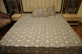 Hand Block Printed Floral Bed Cover Set – Slate Grey with Indigo, Olive & Terracotta Accents
