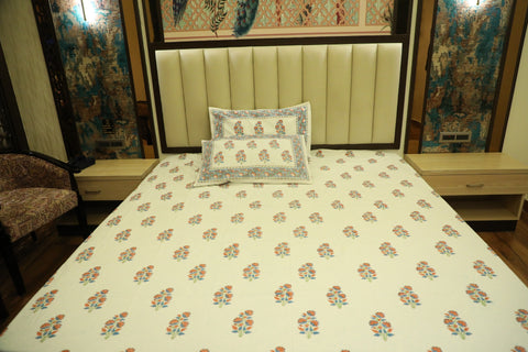 Hand Block Printed Bed Cover- mid-size floral boota