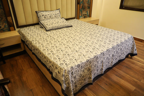 Hand Block Printed Bed Cover- A Symphony in Blue