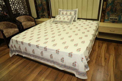 Hand Block Printed Bed Cover- mid-size floral boota