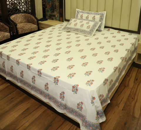 Hand Block Printed Bed Cover- mid-size floral boota
