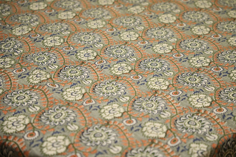 Hand Block Printed Floral Bed Cover Set – Slate Grey with Indigo, Olive & Terracotta Accents