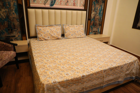 Hand Block Printed Floral Cotton Bed Cover